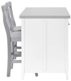 Crosley Furniture Silvia Stainless Steel Top Kitchen Island, Coffee Bar, with a Set of 2 X-Back Stools, White/Gray