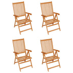 vidaXL Patio Chairs Set of 4 with Beige Cushions - Solid Teak Wood, Outdoor/Garden Recliners, Adjustable, Foldable