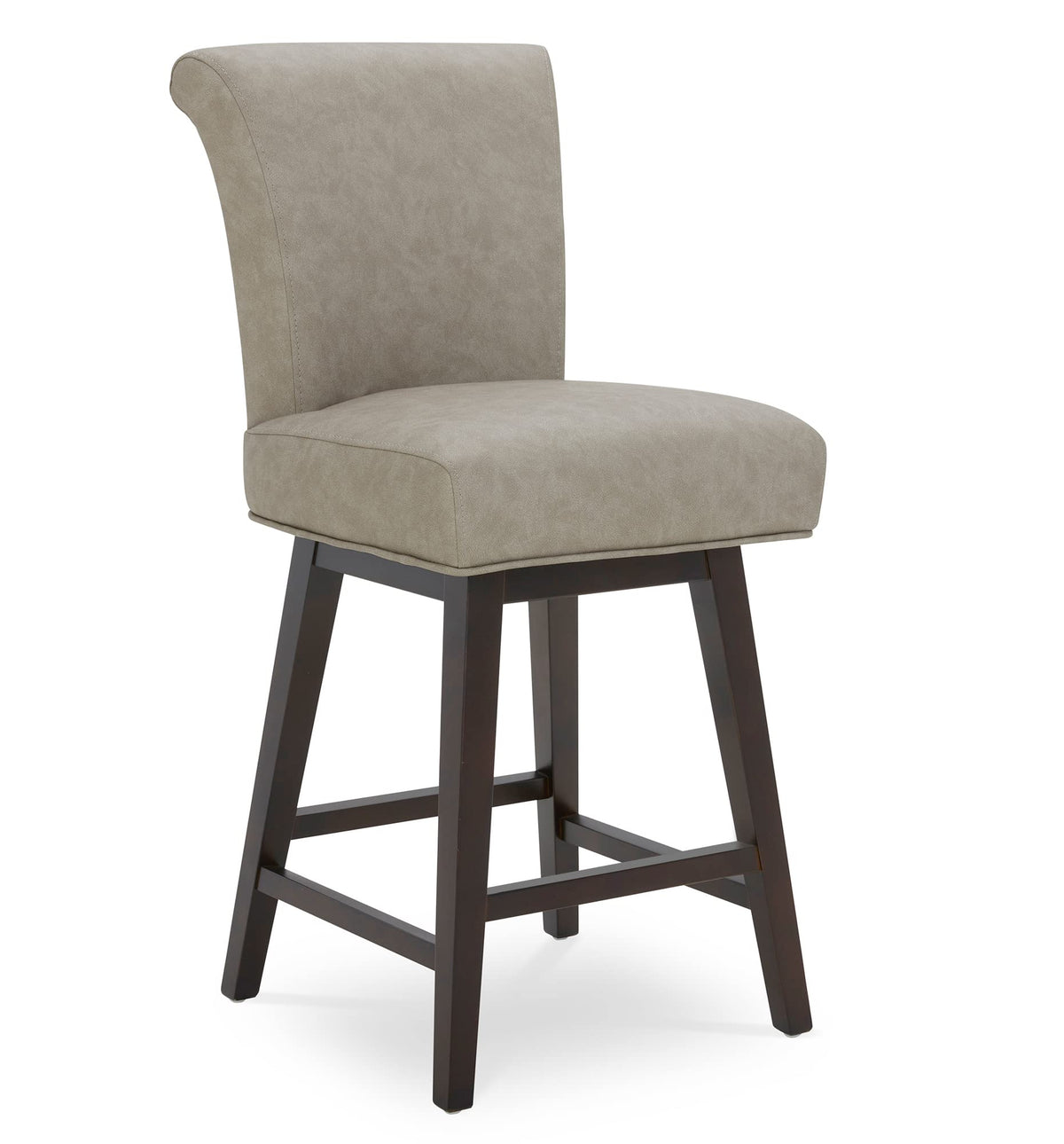 Chita 26 Inch Counter Height Swivel Bar Stool, Fsc Certified Modern Upholstered Faux Leather Swivel Barstool Chair With Back, Stone Gray