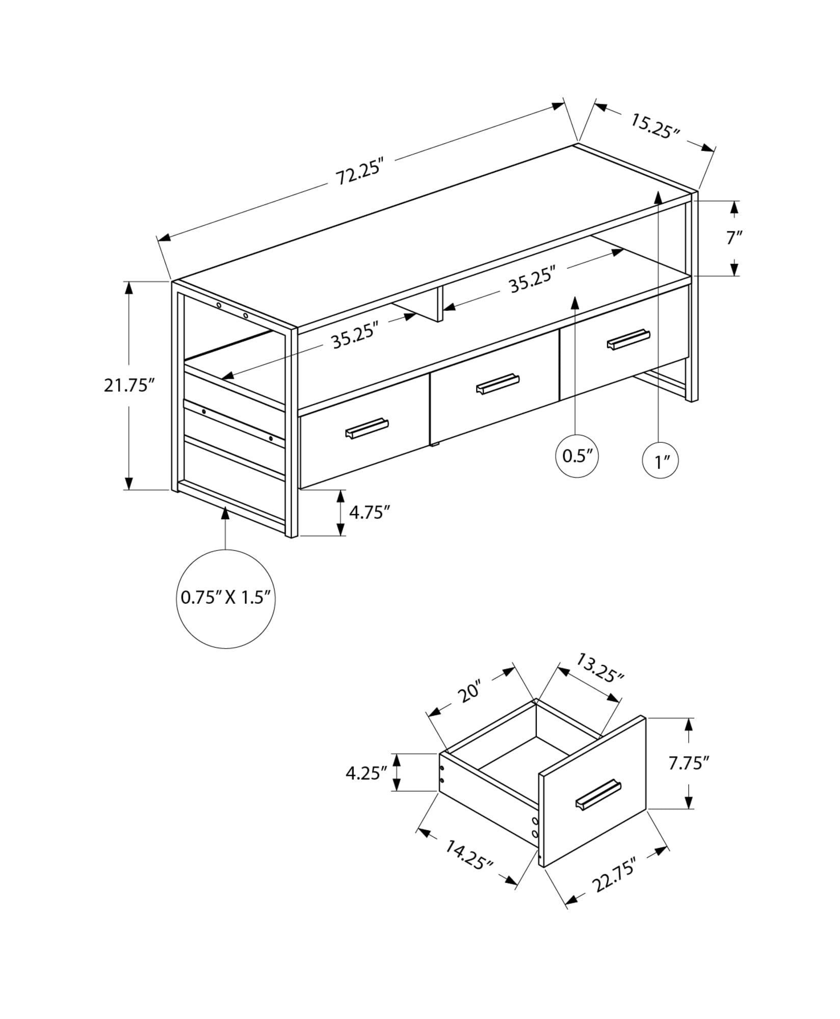 Monarch Specialties I 2845 Tv Stand, 72 Inch, Media Entertainment Center, Black, Black Metal, Contemporary, Modern