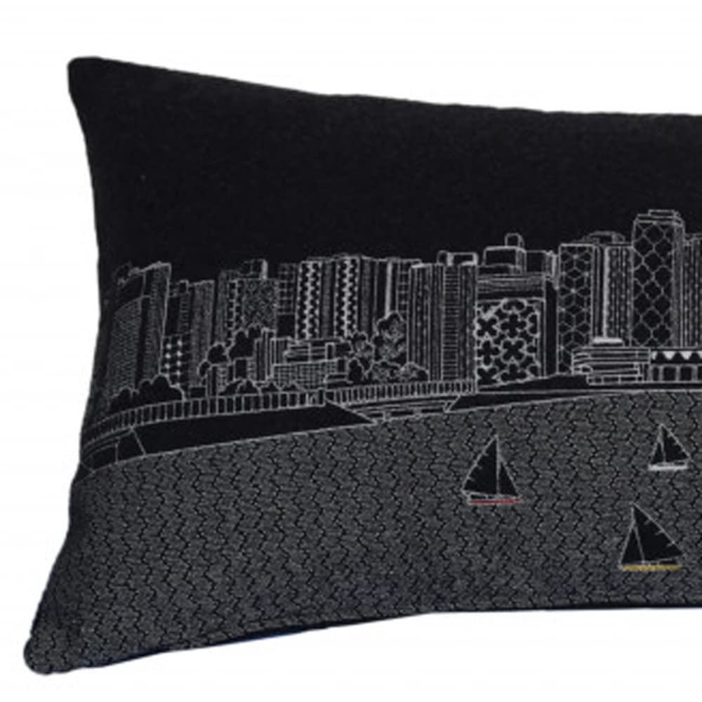 HomeRoots Grey 35' Black Madison Nighttime Skyline Lumbar Decorative Pillow