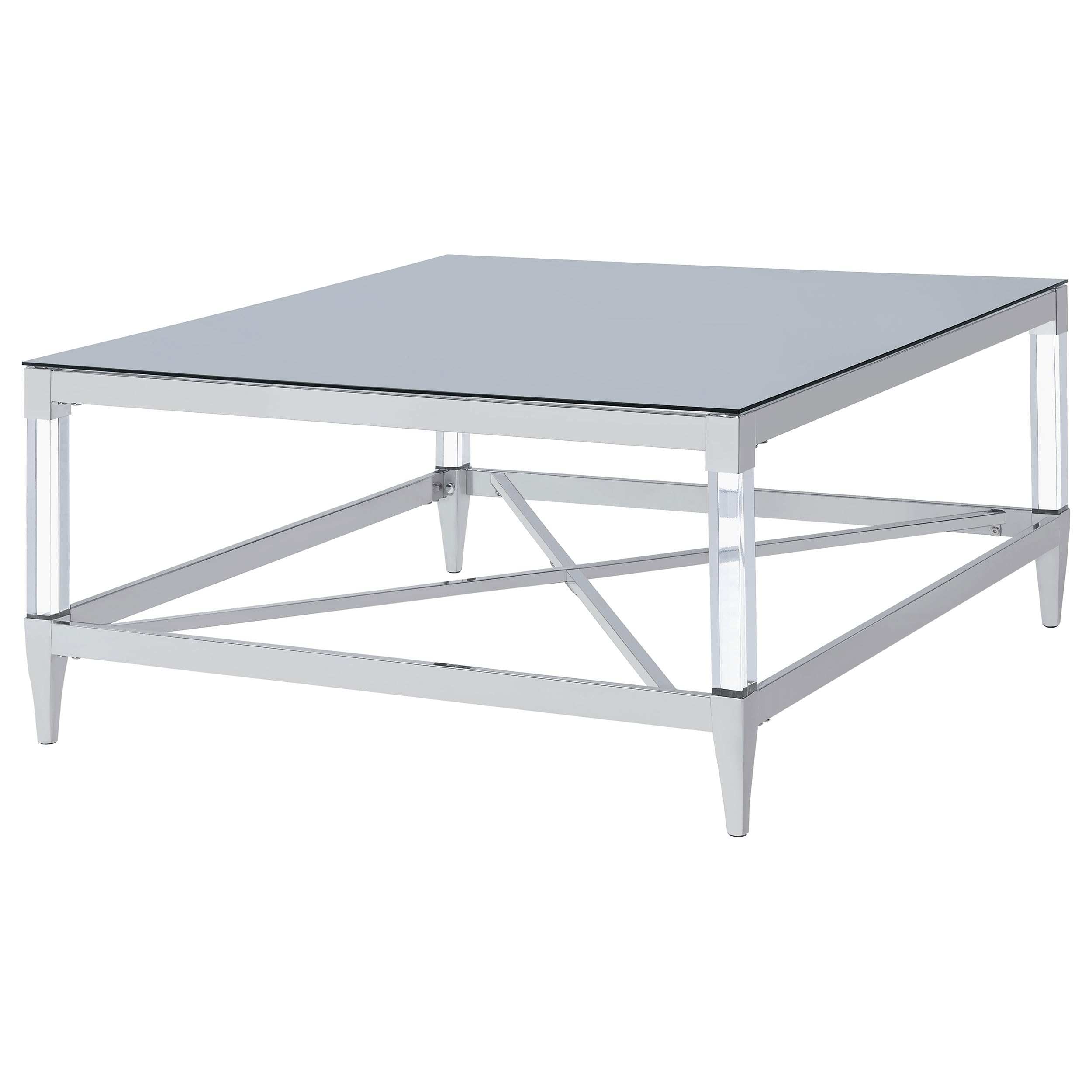 Coaster Home Furnishings Lindley Square Coffee Table with Acrylic Legs and Tempered Mirror Top Chrome