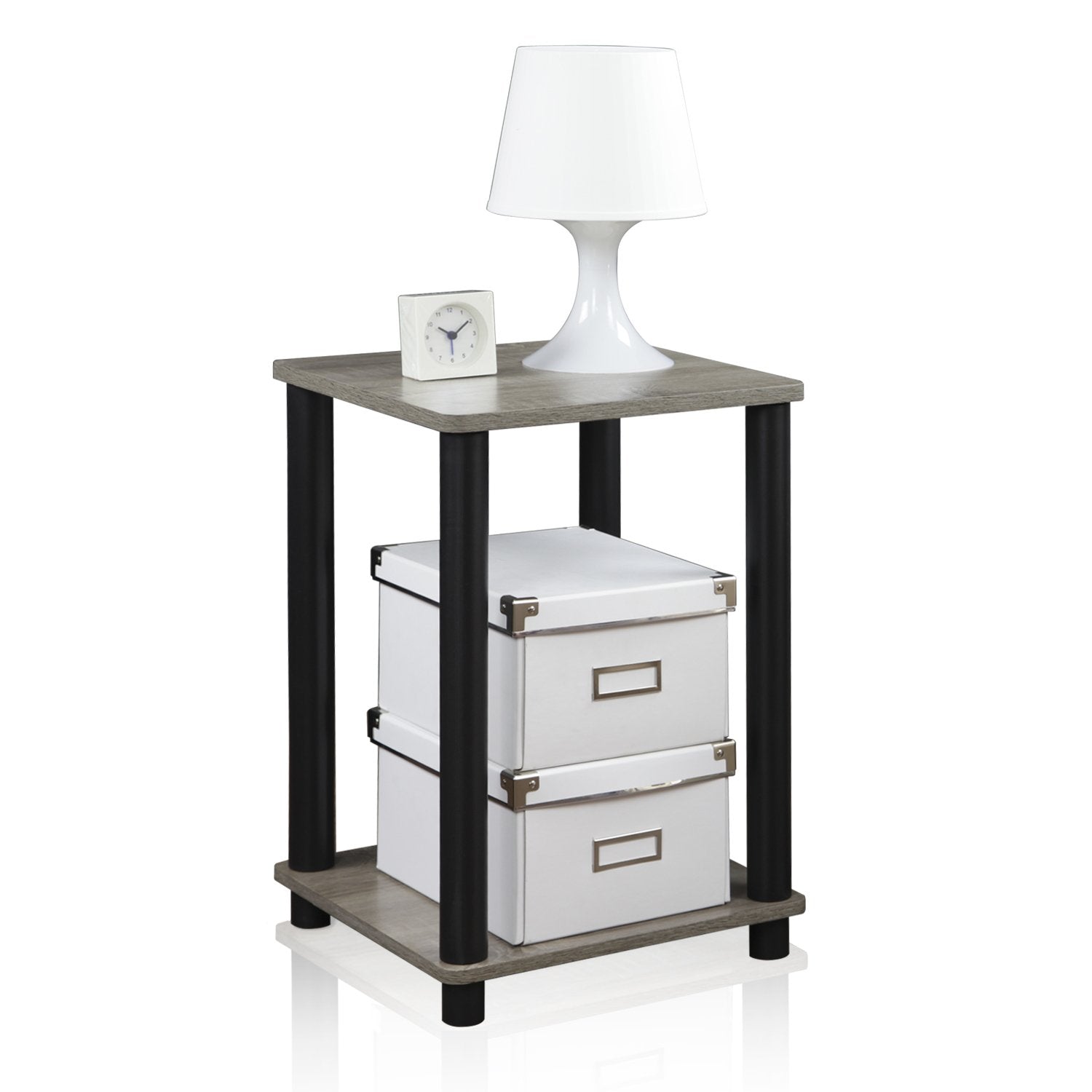 Furinno Turn-N-Tube Haydn End Table, 1-Pack, French Oak Grey/Black