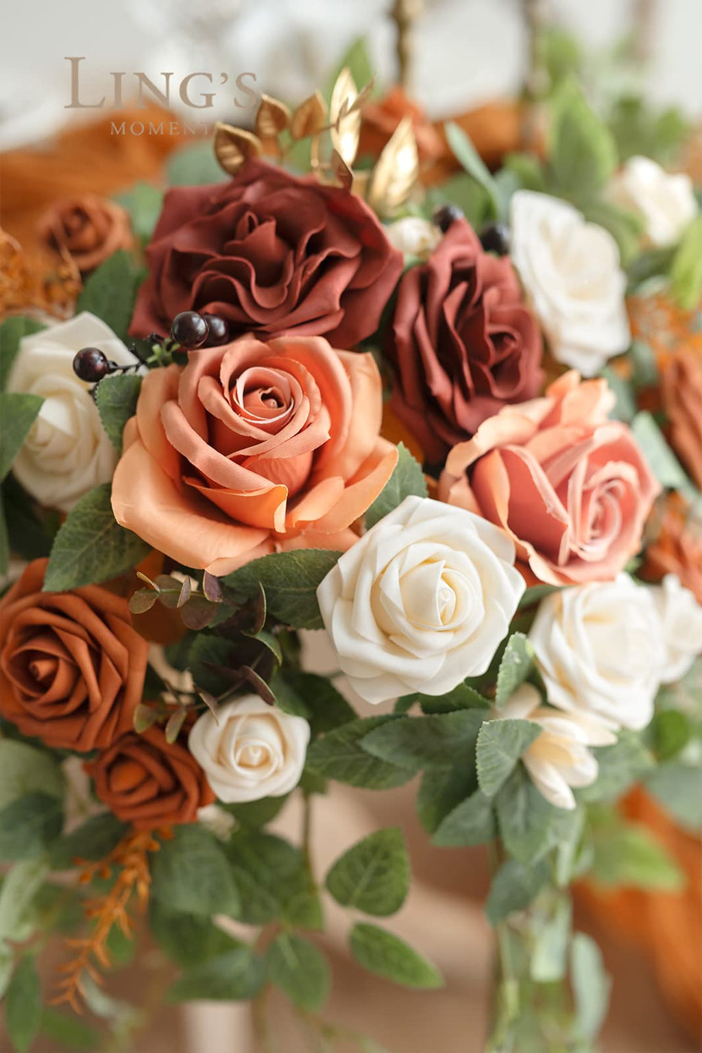 Ling'S Moment 2Pcs Terracotta Arch Flowers Artificial Floral Swags Centerpieces Wedding Decor Welcome Signs Faux Burnt Orange Ro
