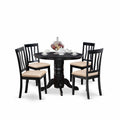 East West Furniture SHAN5-BLK-C 5 Piece Kitchen Table & Chairs Set Includes a Round Dining Room Table with Pedestal and 4 Linen Fabric Upholstered Chairs, 42x42 Inch, Black