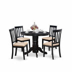 East West Furniture SHAN5-BLK-C 5 Piece Kitchen Table & Chairs Set Includes a Round Dining Room Table with Pedestal and 4 Linen Fabric Upholstered Chairs, 42x42 Inch, Black