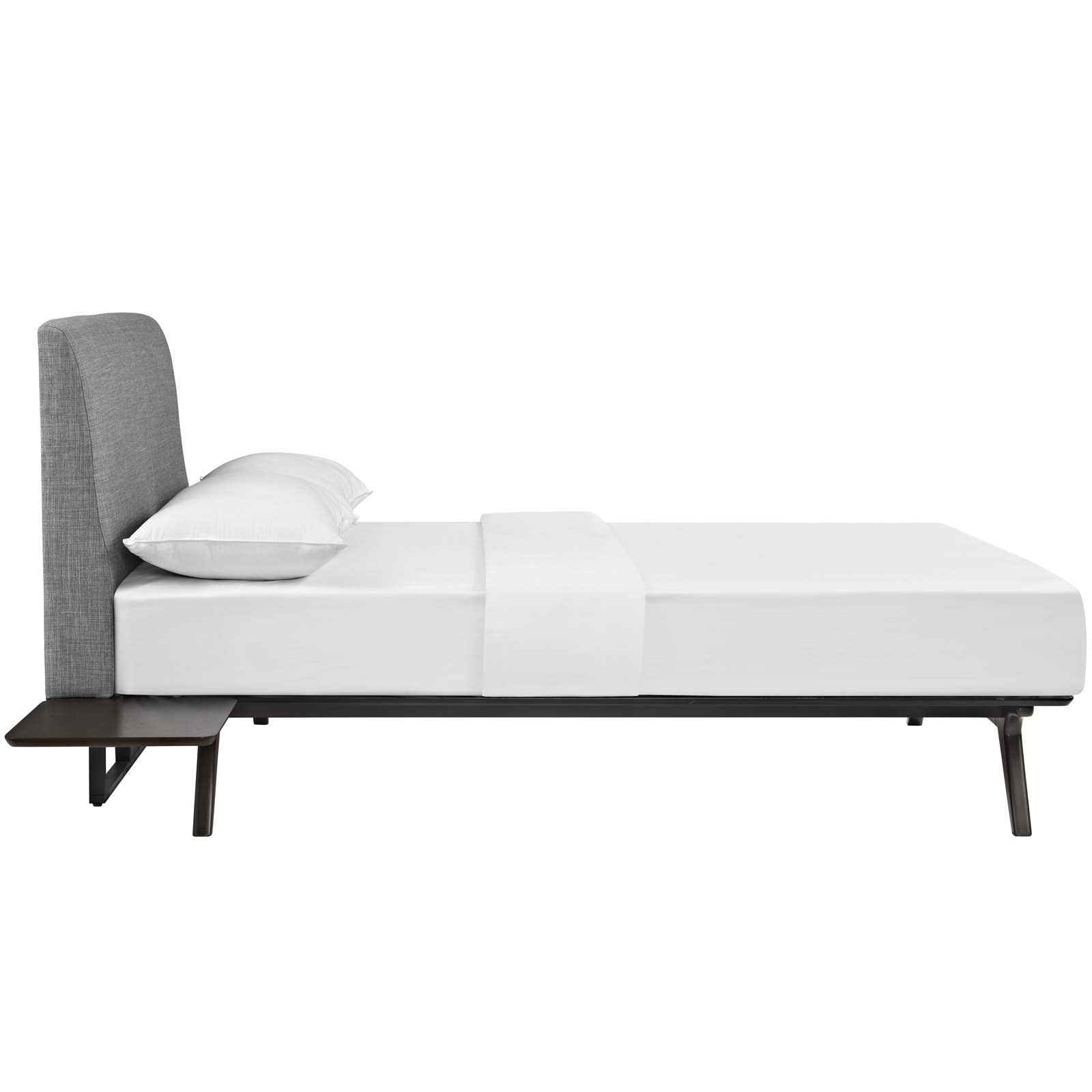 Modway Tracy Mid-Century Modern Wood Platform Queen Bed With Two Nightstands In Cappuccino Gray