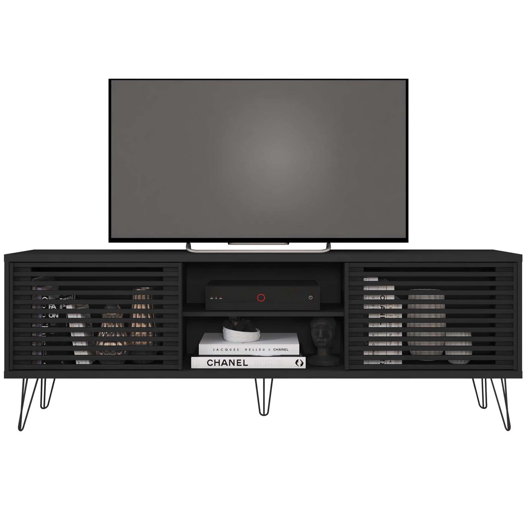 Woodpeckers Furniture And Mattress Frizz Mid-Century Modern TV Stand for 70 Inch TV (Black)