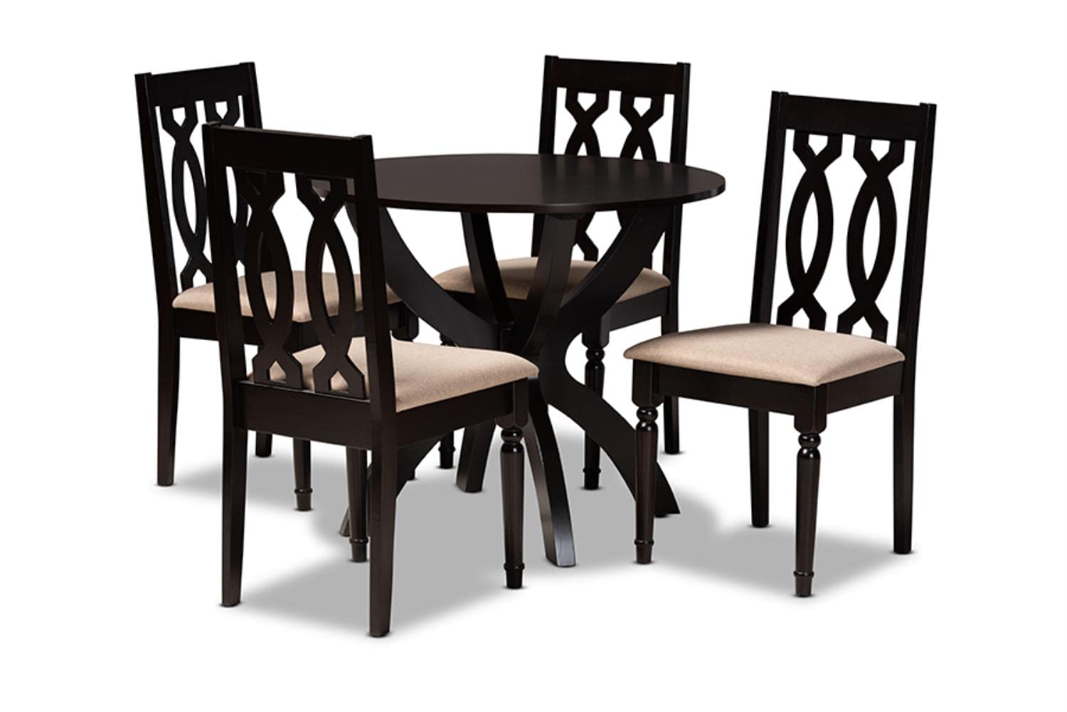 Baxton Studio Mona Modern and Contemporary Sand Fabric Upholstered and Dark Brown Finished Wood 5-Piece Dining Set