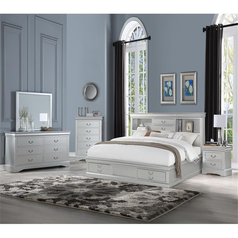 Acme Louis Philippe III - Queen Bed w/Storage in Platinum