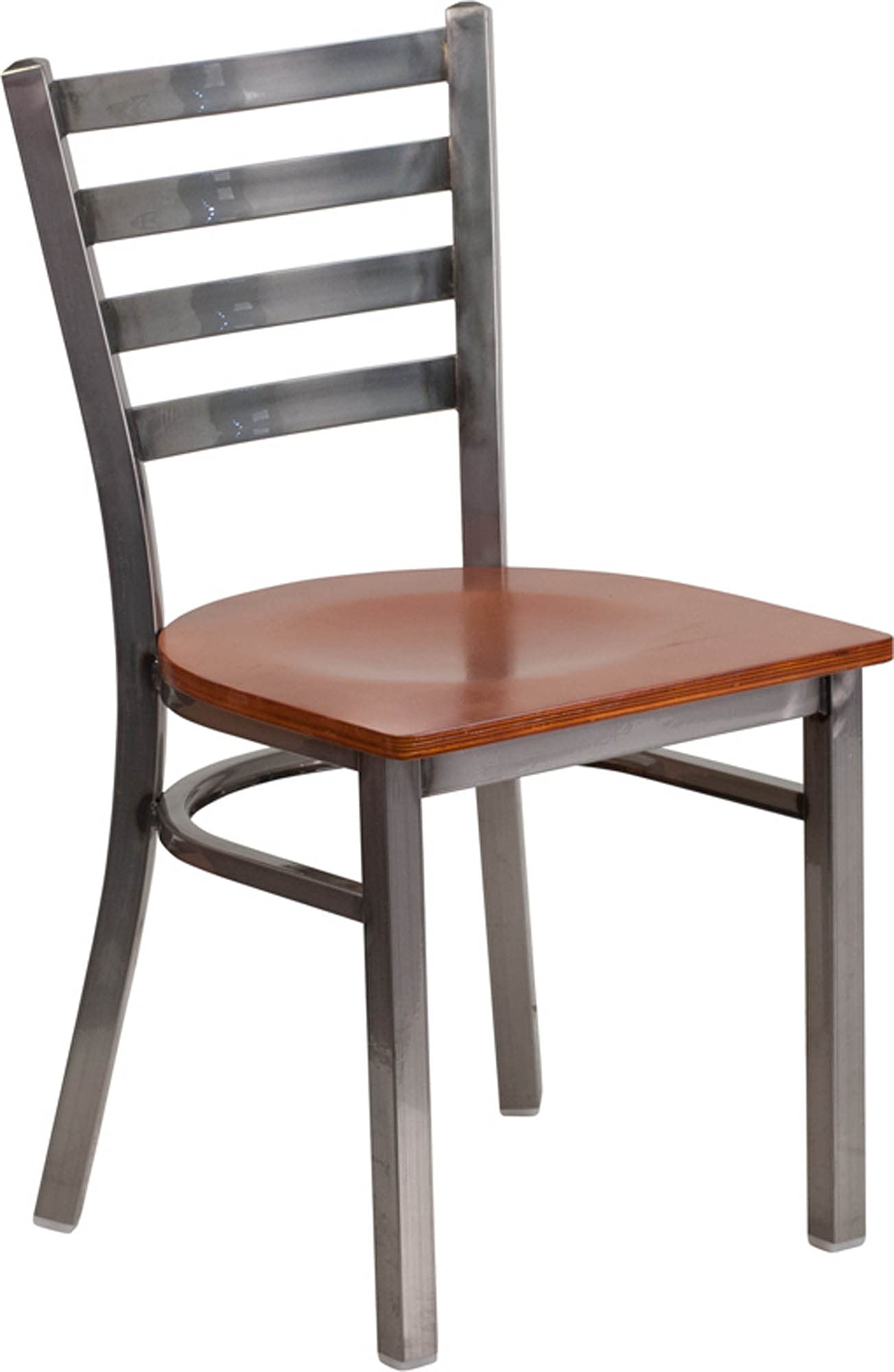 Flash Furniture Hercules Series Clear Coated Ladder Back Metal Restaurant Chair - Cherry Wood Seat
