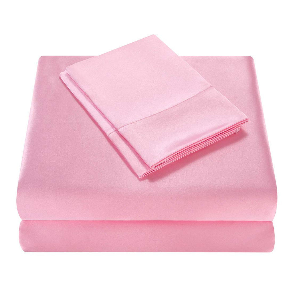 Homiest 4Pcs Satin Sheets Set Luxury Silky Satin Bedding Set With Deep Pocket, 1 Fitted Sheet + 1 Flat Sheet + 2 Pillowcases (King Size, Pink)