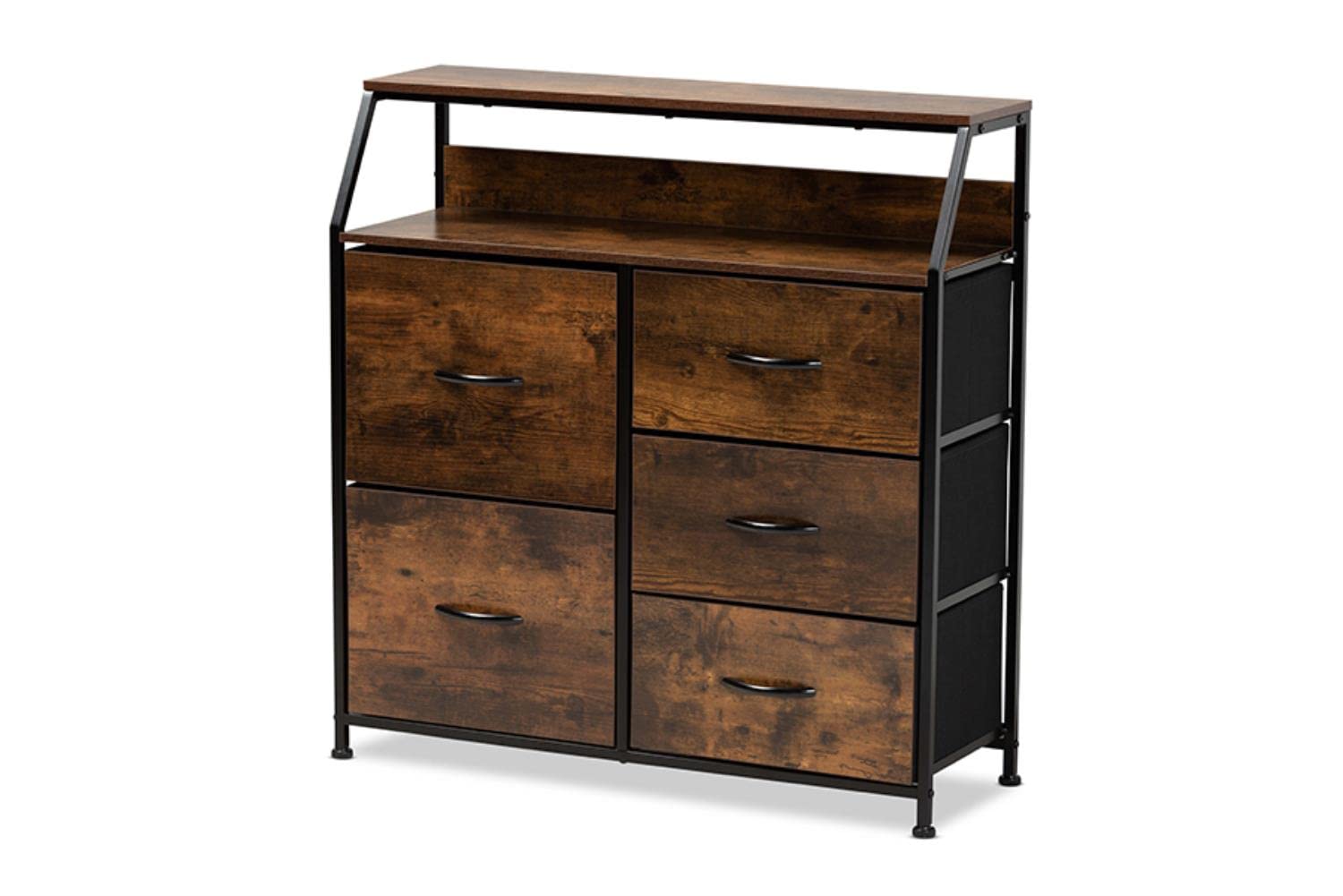 Baxton Studio Jacop Brown Finished and Black Metal 5-Drawer Storage Cabinet