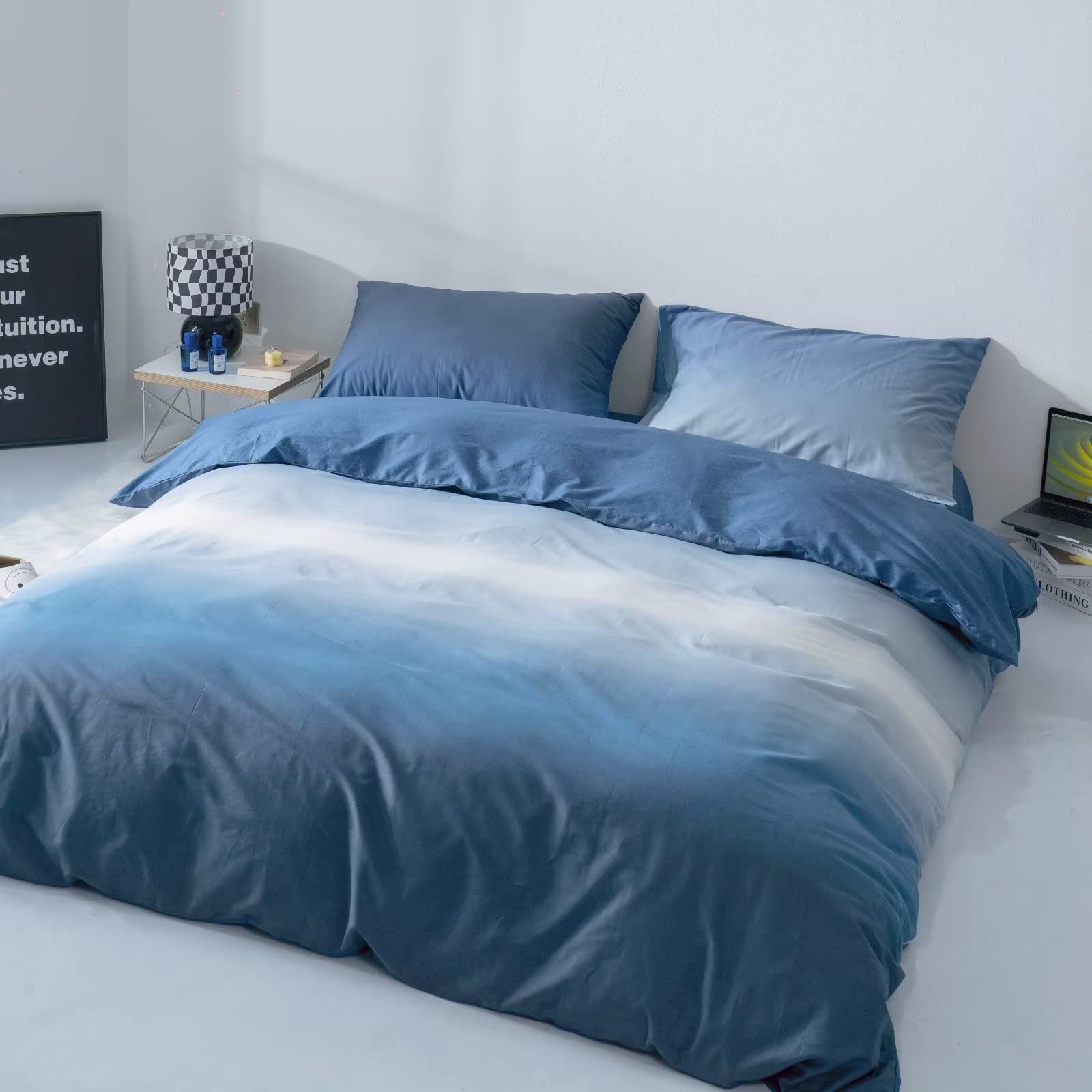 Karever Blue Gradient Comforter Set Full Gradient Blue Queen Bedding Comforter Set Multicolor Light Blue Bedding Set Blanket Qui