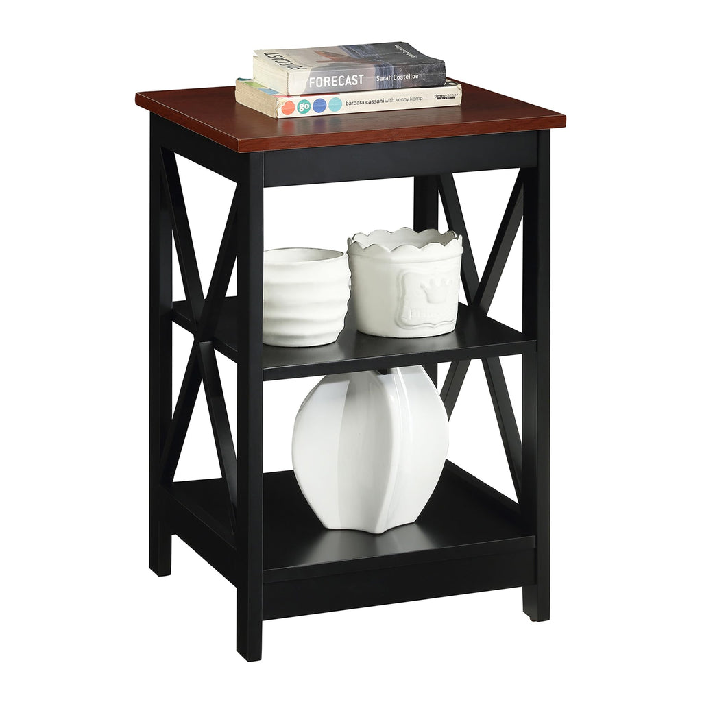 Convenience Concepts Oxford End Table 15.75" - Modern Living Room Table with Storage Shelves, Transitional Nightstand Side Table for Home Decor and Display, Cherry/Black