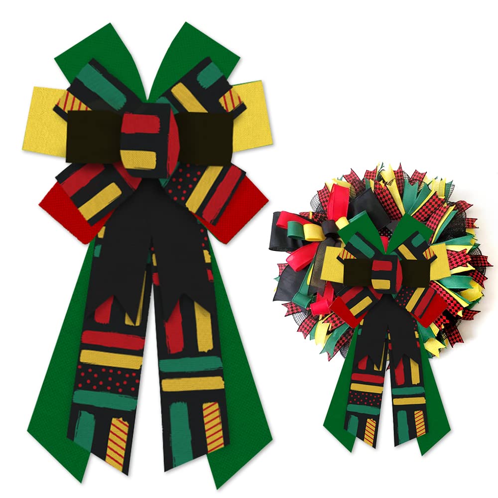 Large Kwanza Wreath Bow June 19th 1865 Freedom Day Strips Burlap Bow for Wreaths, Africa American Independence Day Tree Topper B