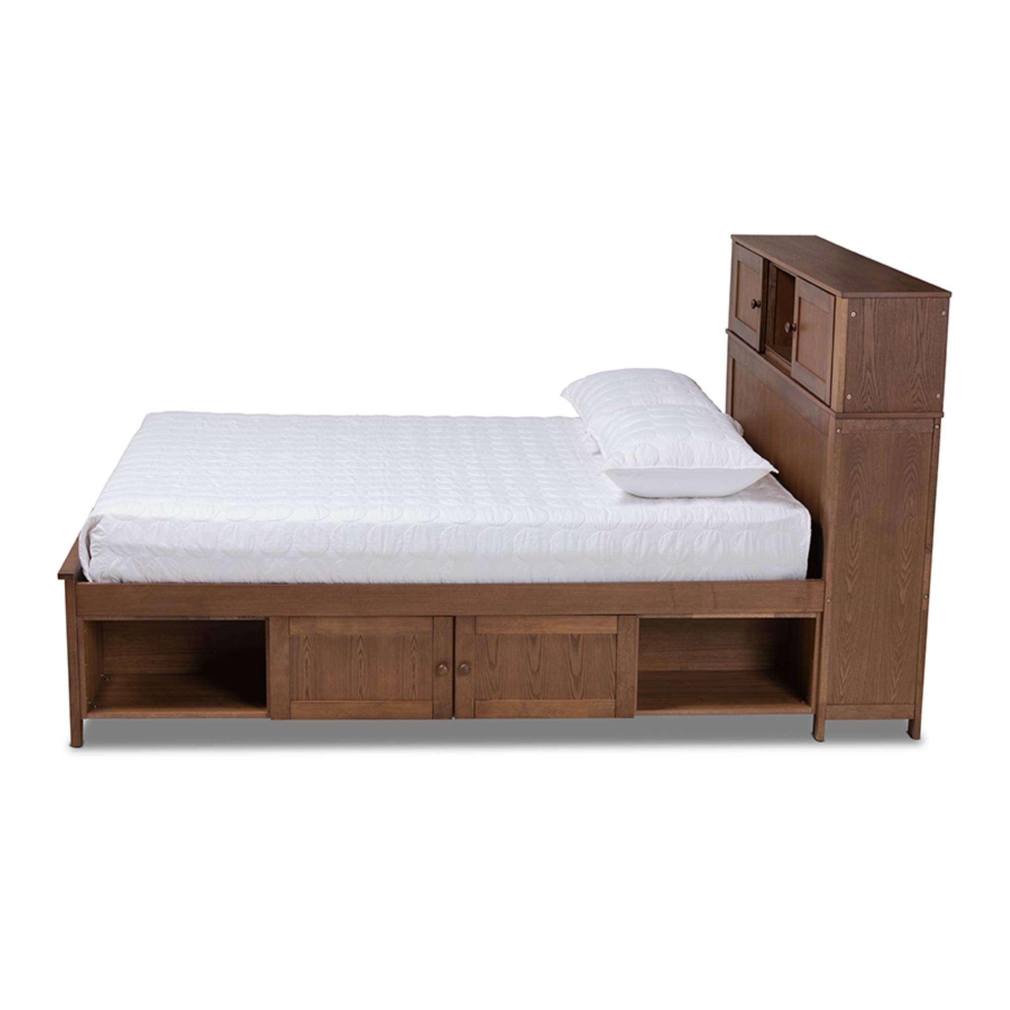 Baxton Studio Riko Modern and Contemporary Transitional Walnut Brown Finished Wood Queen Size Platform Storage Bed