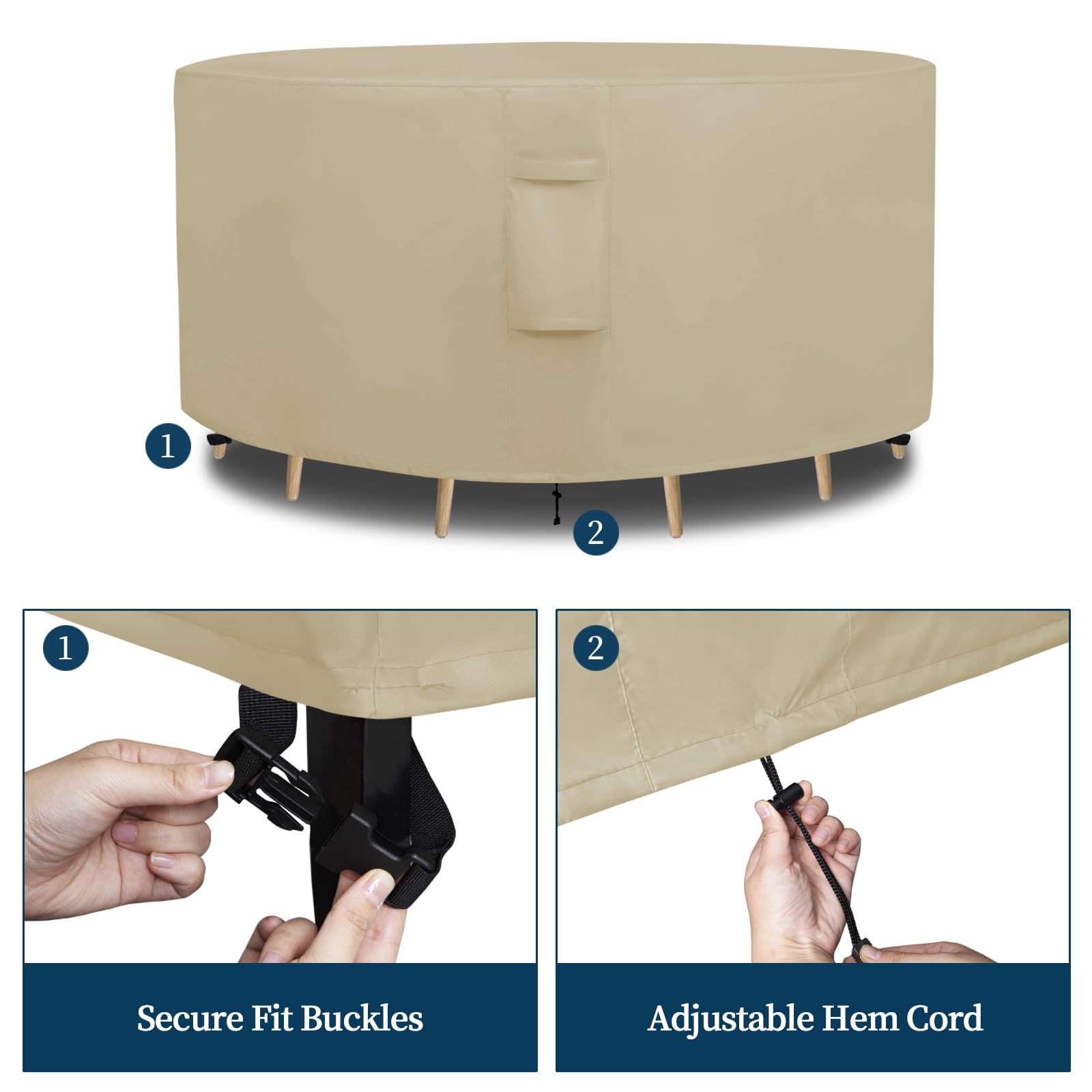 Easy-Going Round Patio Furniture Cover Waterproof Outdoor Dining Table And Chair Cover Anti-Uv Outside Sectional Sofa Set Covers (62'Dia X 28'H, Camel)