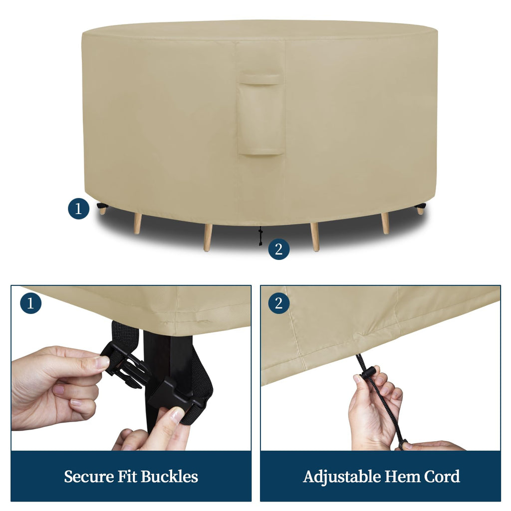 Easy-Going Round Patio Furniture Cover Waterproof Outdoor Dining Table And Chair Cover Anti-Uv Outside Sectional Sofa Set Covers (96'Dia X 28'H, Camel)