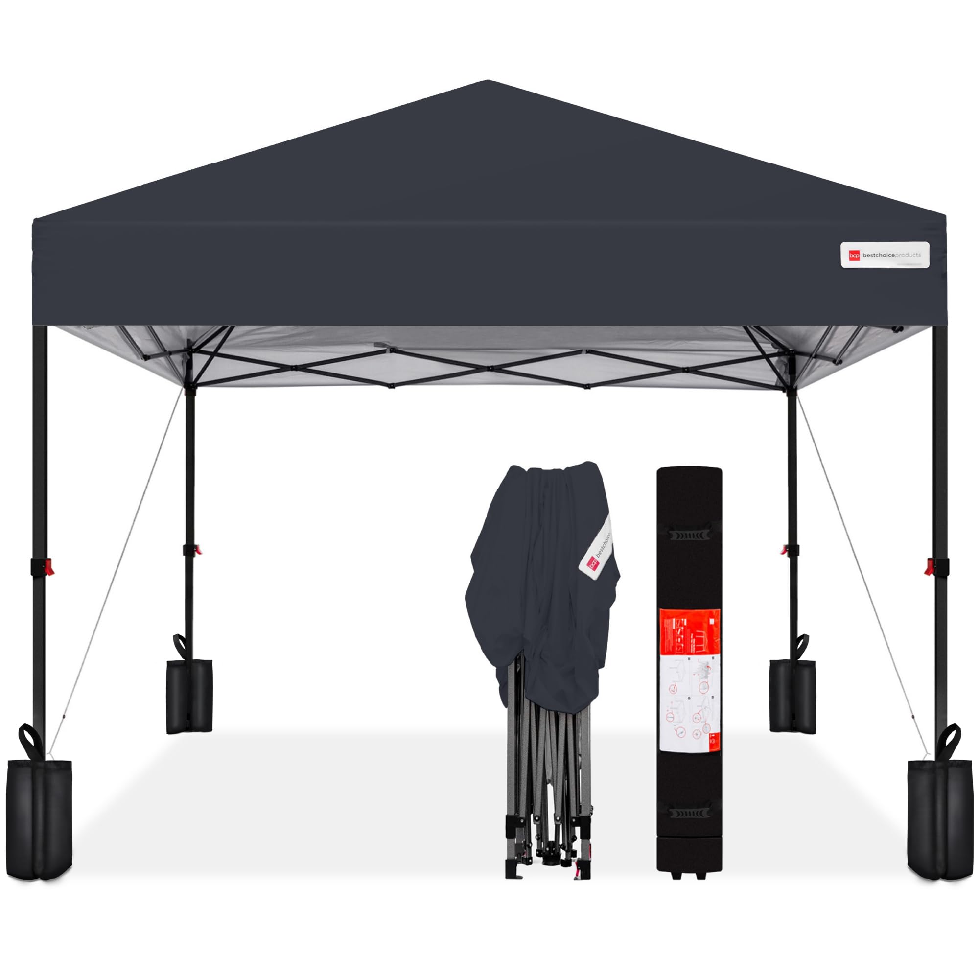 Best Choice Products 8x8ft Pop Up Canopy Tent, Outdoor Shade, 1 Person 1 Minute Set Up, Carry Case, 4 Weight Bags - Gray