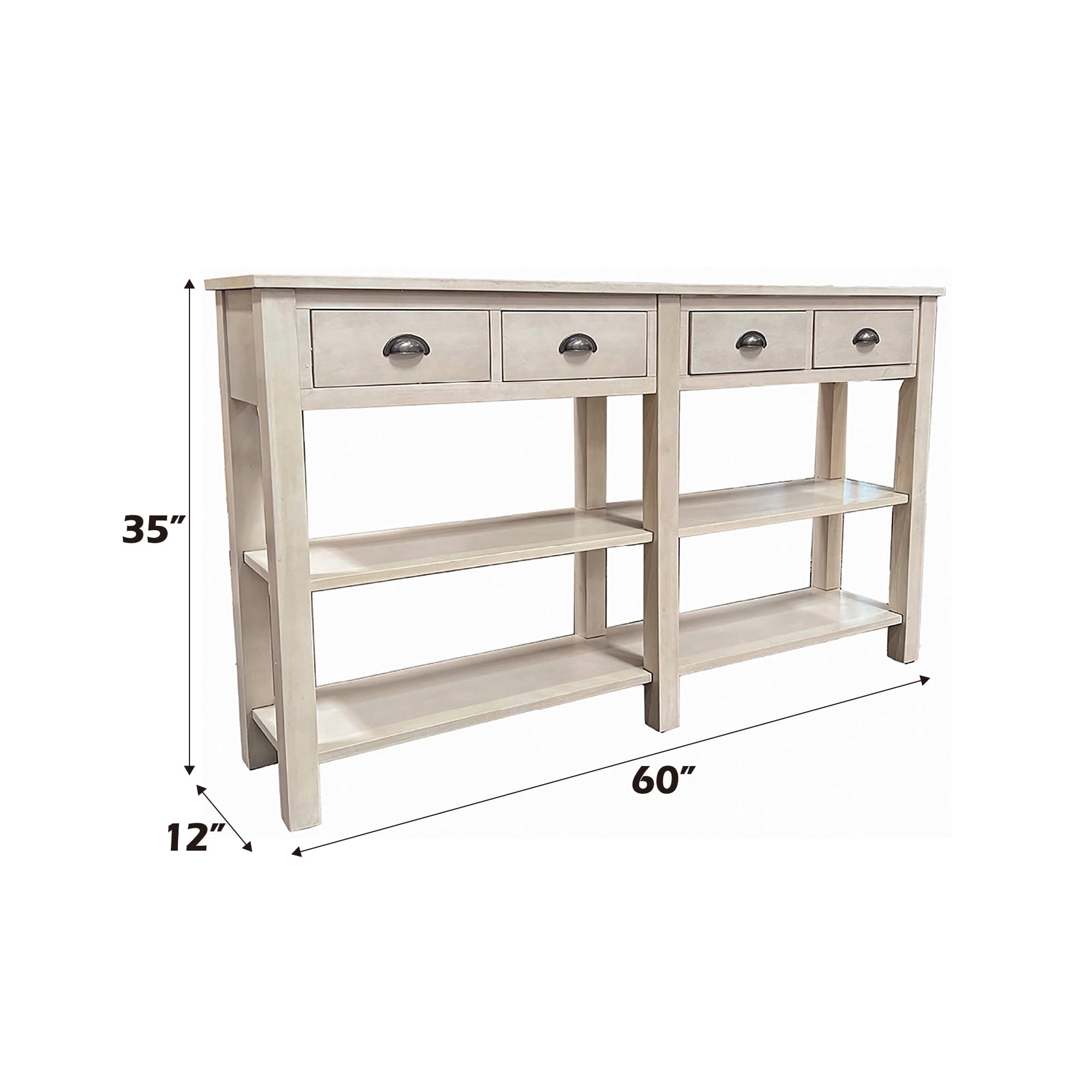 Acme Galileo 4 Drawers Wooden Console Table With 2 Shelves In Cream