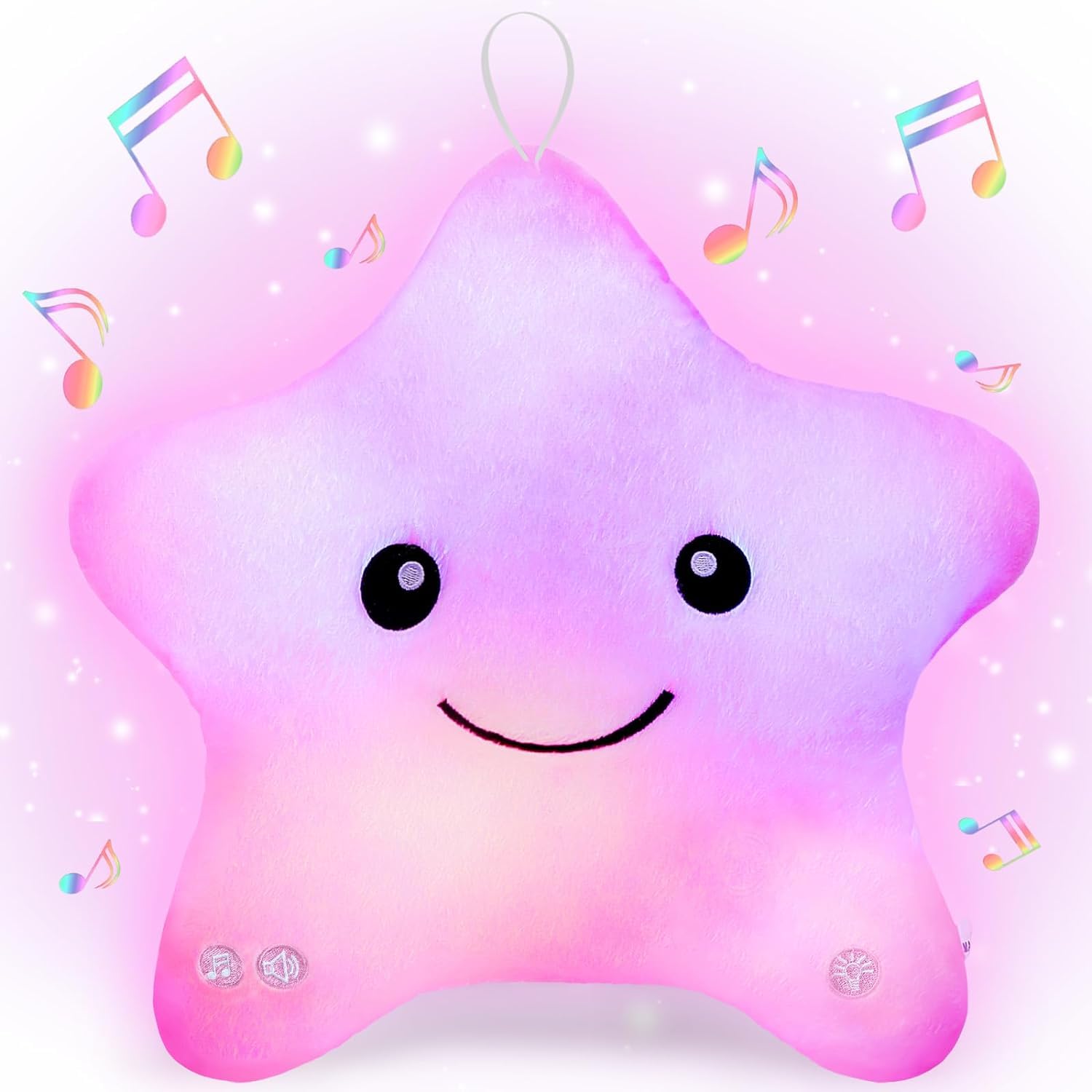 Subao Sensory Toys For Kids,14' Toddler Pillow With Light & Music,Twinkle Plush Star Night Light Cushion Autism Sensory Toys Fo