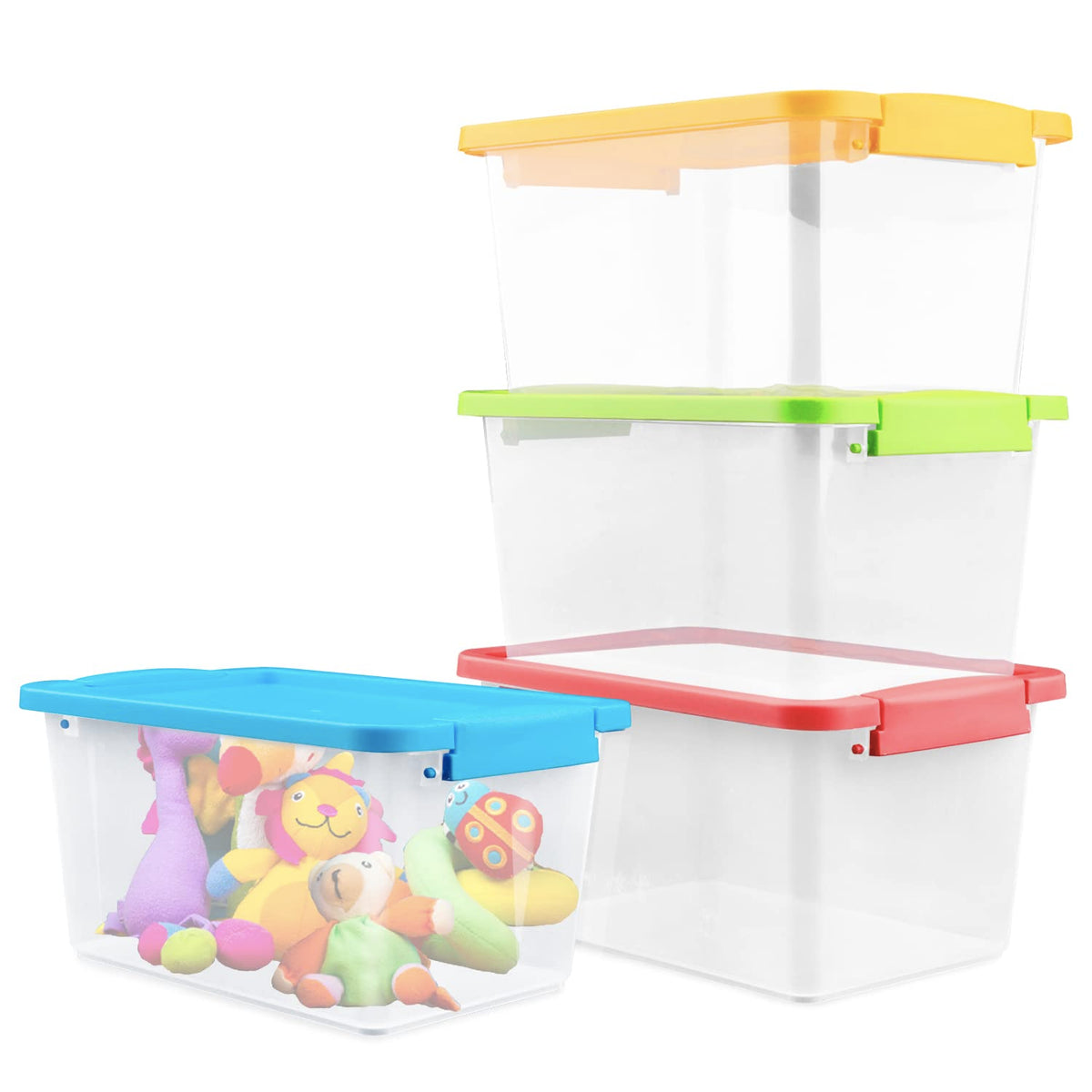 Storage Bins,4 Pack Small Stackable Plastic Cubby Containers with Lids 5 QT Storage Cubbies Plastic Storage Containers for Class