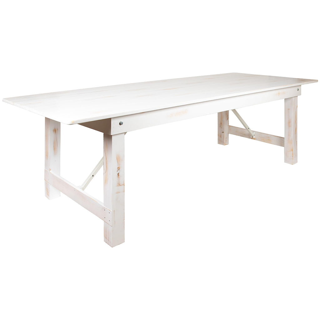 Flash Furniture Hercules Commercial Grade Farmhouse Dining Table | Solid Pine Foldable Table For 10 In Antique Rustic White | Rustic Charm For Home And Events