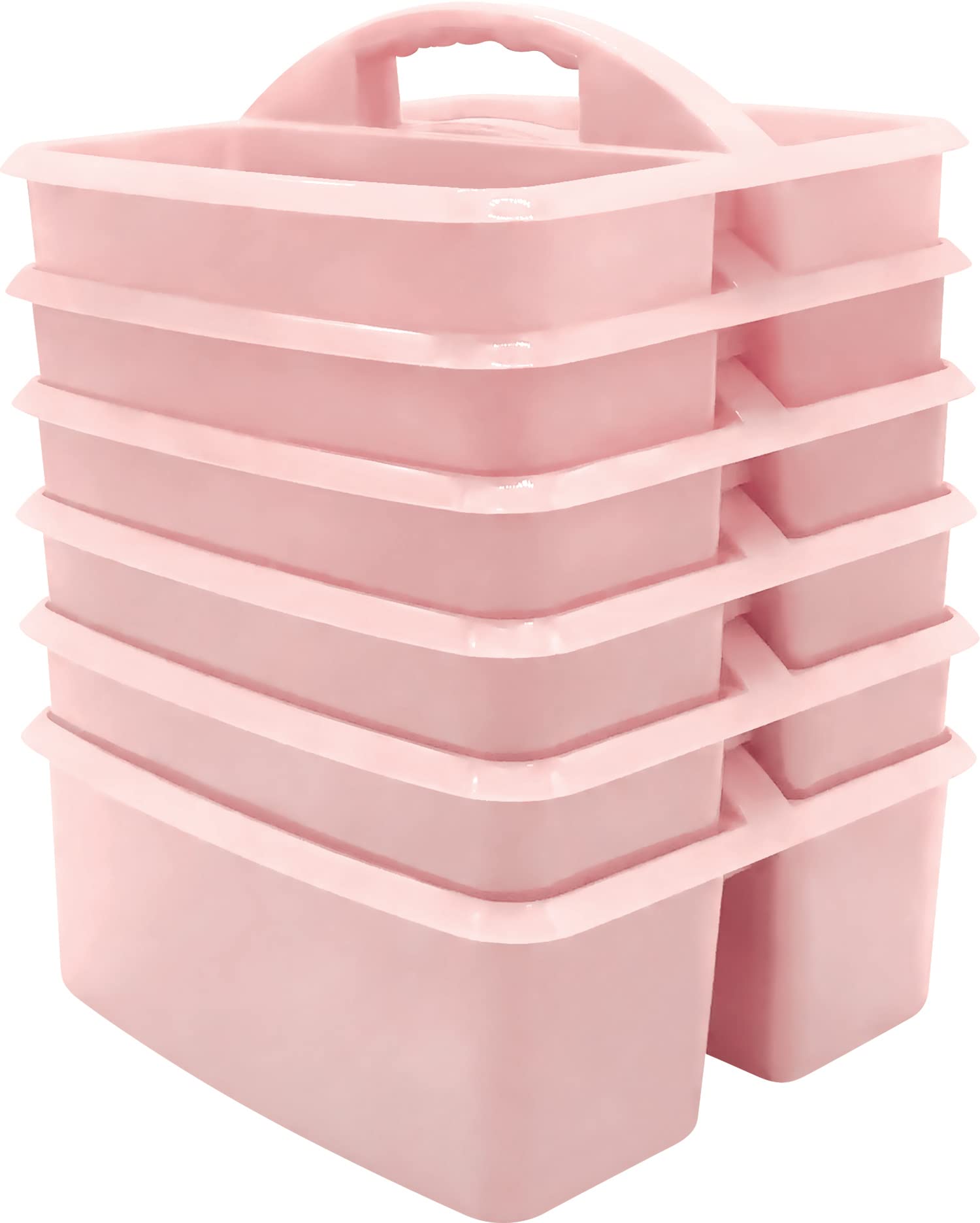 Teacher Created Resources Light Pink Portable Plastic Storage Caddy 6-Pack For Classrooms, Kids Room, And Office Organization, 3