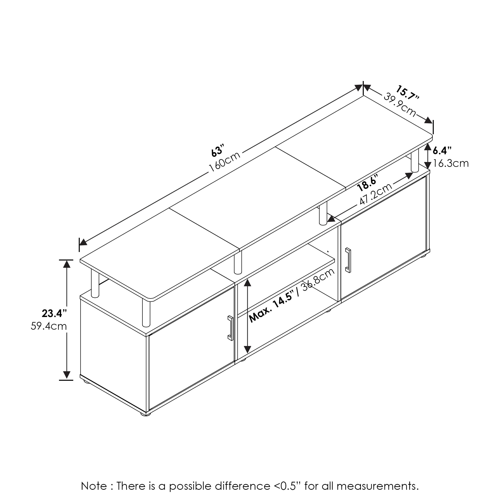 Furinno Jensen Entertainment Center Stand for TV up to 70 Inch, Plastic Pole, Solid White/Black