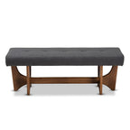 Baxton Studio Mid-Century Modern Dark Grey Upholstered Bench, 48.8 Fabric Seat with Walnut Finish