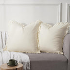 100% Washed Cotton Euro Shams With Ruffle, 2 Pack 26'' X 26'' Cotton Euro Sham Pillow Covers, No Insert, Ultra Soft Decorative F