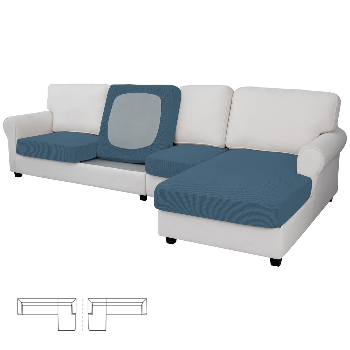 Easy-Going Stretch 4 Pieces Couch Cushion Covers For Sectional Sofa Left/Right L Shape Chaise Lounge Sofa Seat Slipcover Anti-Sl