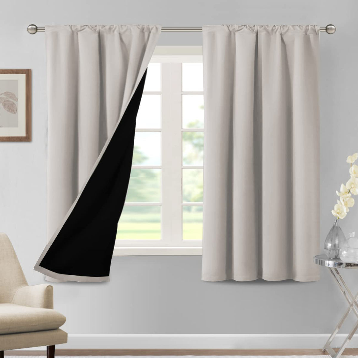 H.Versailtex 100% Blackout Curtains For Bedroom 42 Inches Wide Thermal Insulated Blackout Curtains 63 Inches Long Rod Pocket Cur