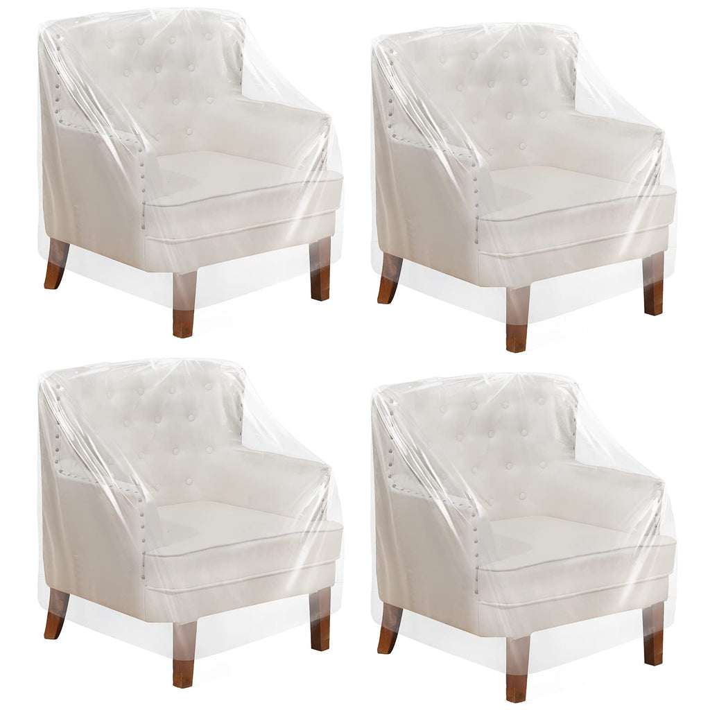 Tudomro 4 Pcs Outdoor Plastic Chair Cover Waterproof Armchair Cover Clear Dust Proof Plastic Couch Cover For Furniture Sofa Chai