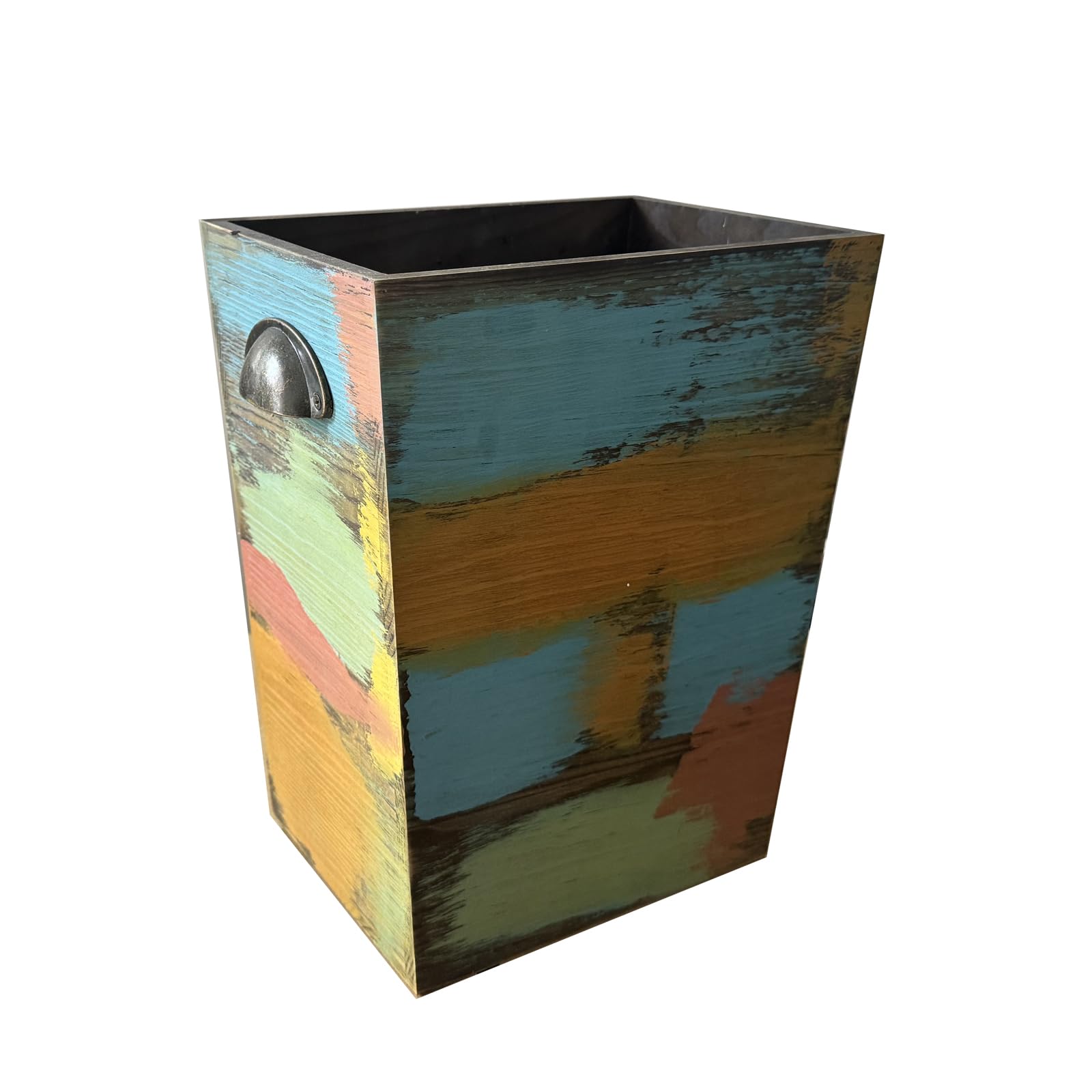 Ayxeute Farmhouse Wood Trash Can - Rustic Distressed Rectangular Waste Bin, Handmade Vintage Decor for Kitchen, Bathroom, Office
