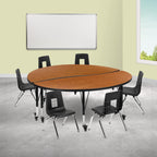 Flash Furniture Mobile 60" Circle Wave Collaborative Laminate Activity Table Set With 14" Student Stack Chairs, Oak/Black