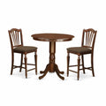 East West Furniture JACH3-MAH-C 3 Piece Counter Height Dining Set Contains a Round Dining Room Table with Pedestal and 2 Linen Fabric Upholstered Chairs, 36x36 Inch, Mahogany