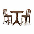 East West Furniture JACH3-MAH-C 3 Piece Counter Height Dining Set Contains a Round Dining Room Table with Pedestal and 2 Linen Fabric Upholstered Chairs, 36x36 Inch, Mahogany