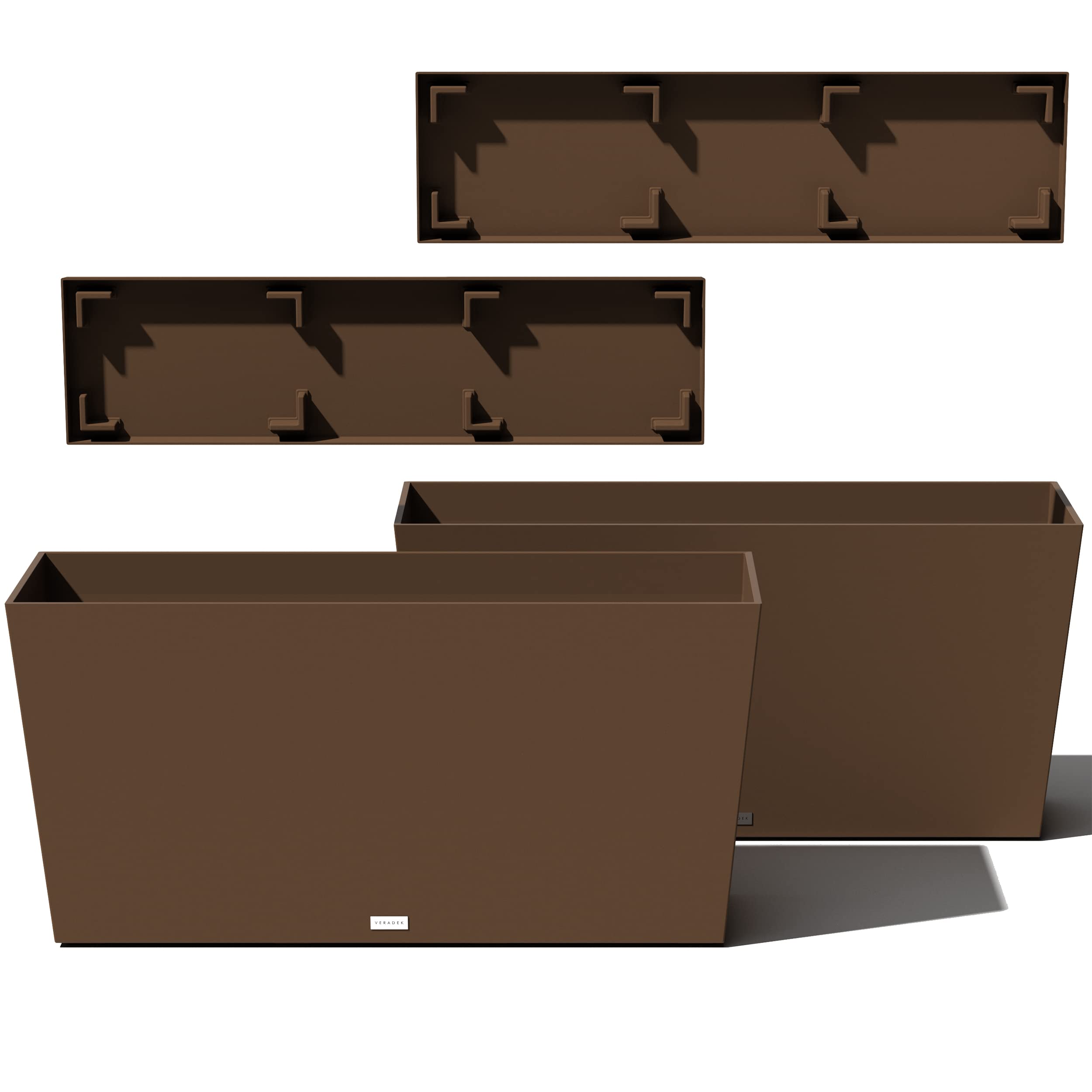 Veradek Midori Long Trough Planter (Espresso, 39 Inch - 2 Pack With 2 Saucer Trays)