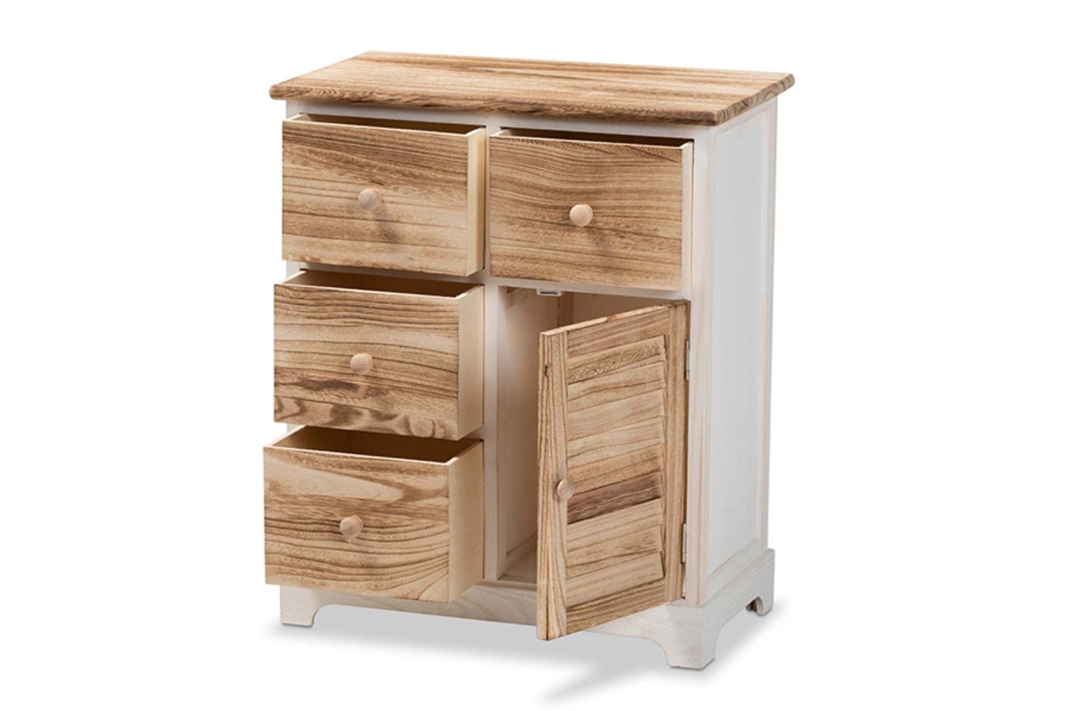 Baxton Studio Gella Rustic Transitional Two-Tone White and Oak Brown Finished Wood 4-Drawer Storage Unit
