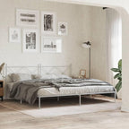 vidaXL Modern King Metal Bed Frame with Headboard - Steel Construction, White, 76"x79.9" - Bedroom Furniture for Enhanced Mattress Support