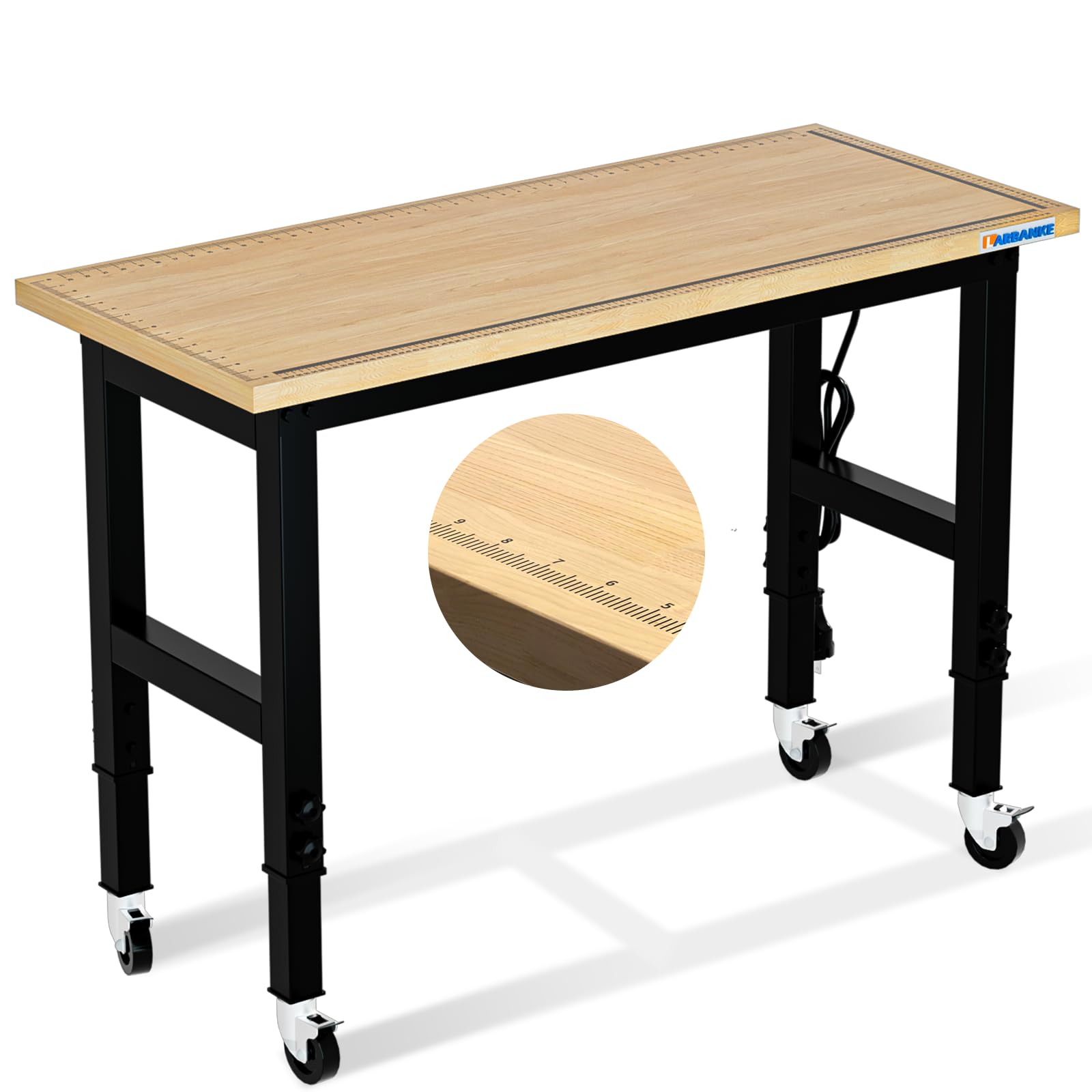 Larbanke Adjustable 48'' Workbench,Multiple Height Adjustments Workstation,Workbench With Scale,Power Plate And Wheels,For Home,