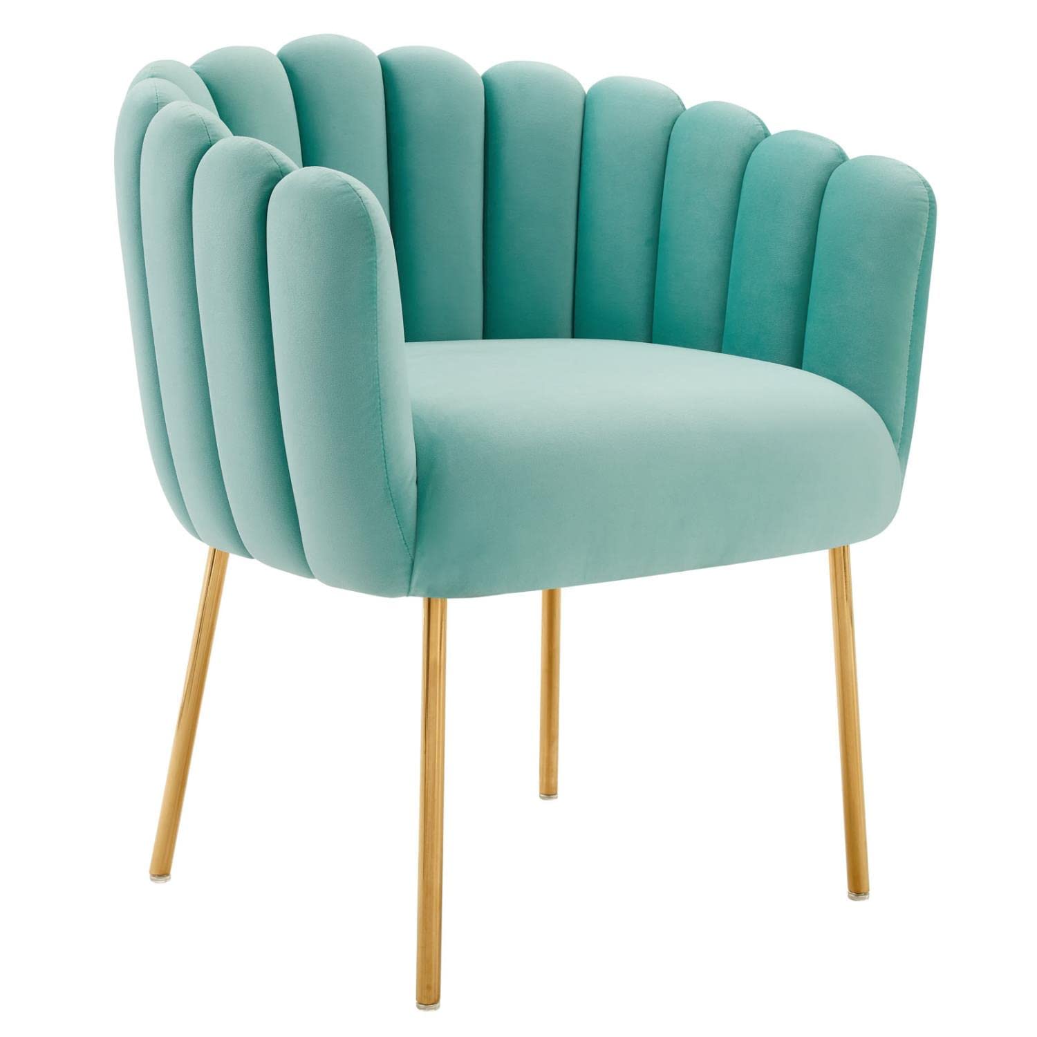 Modway Sanna Modern Channel Tufted Performance Velvet Armchair In Mint Blue/Gold