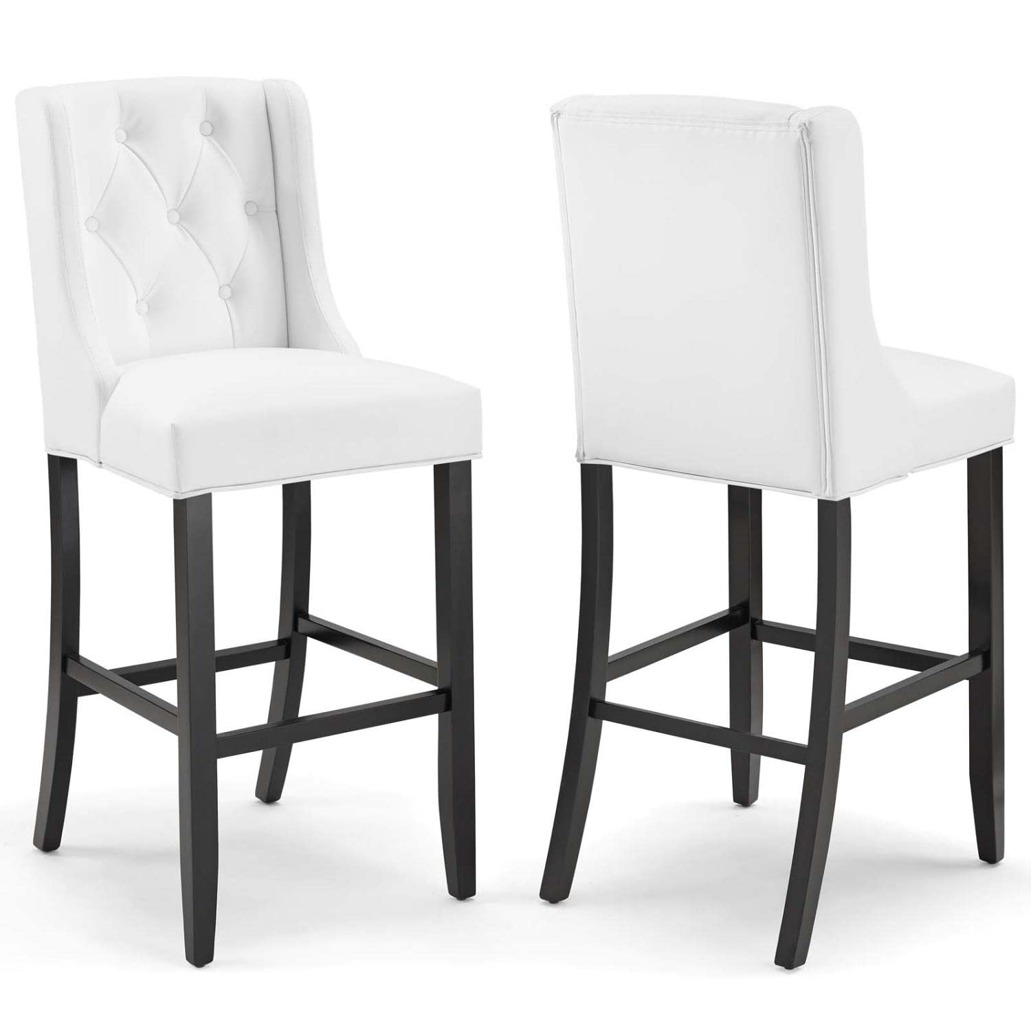 Modway Baronet Bar Stool Faux Leather Set Of 2, White