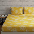 Huesland By Ahmedabad Cotton 144 Tc Cotton Elastic Fitted Bedsheets King Size With 2 Pillow Covers | 72 X 78 Inches | Yellow