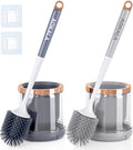 Aokala Silicone Toilet Brush Set, 2 Pack Toilet Bowl Brush and Holder with Tweezers Long Handle, Toilet Cleaner Brush for Bathro