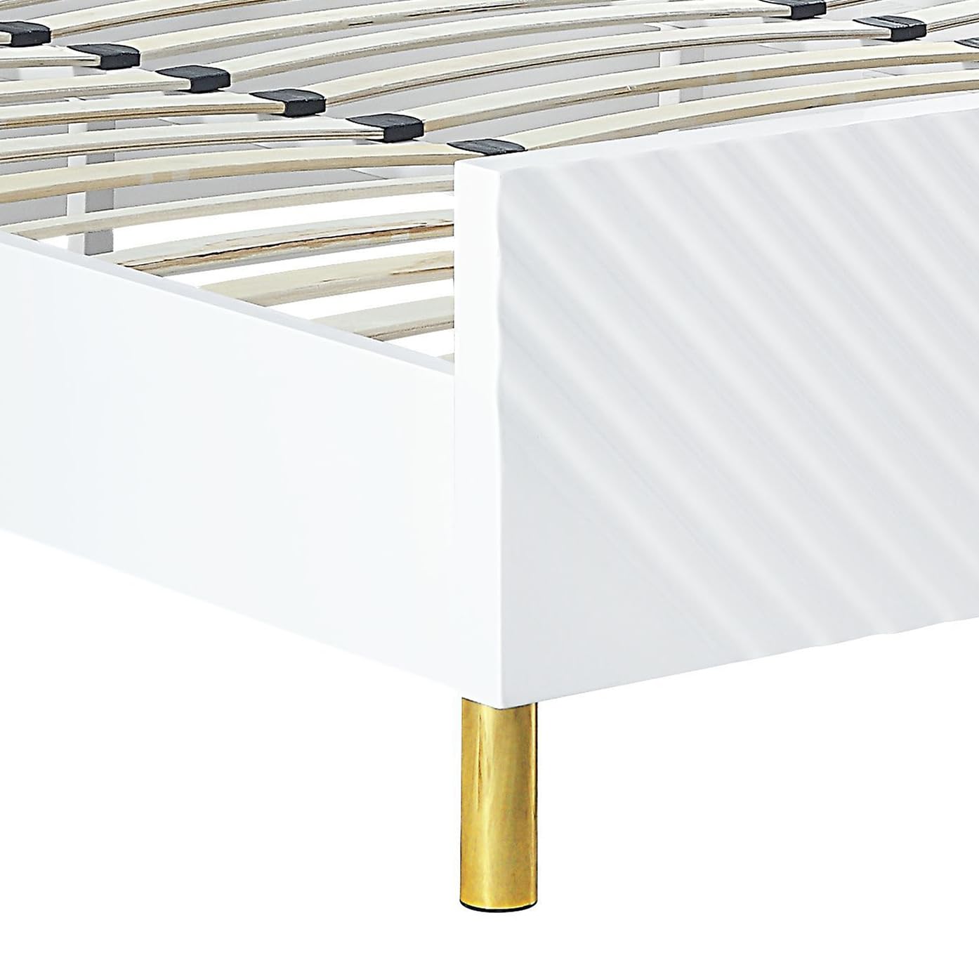 Acme Gaines Metal Legs Eastern King Bed in White High Gloss