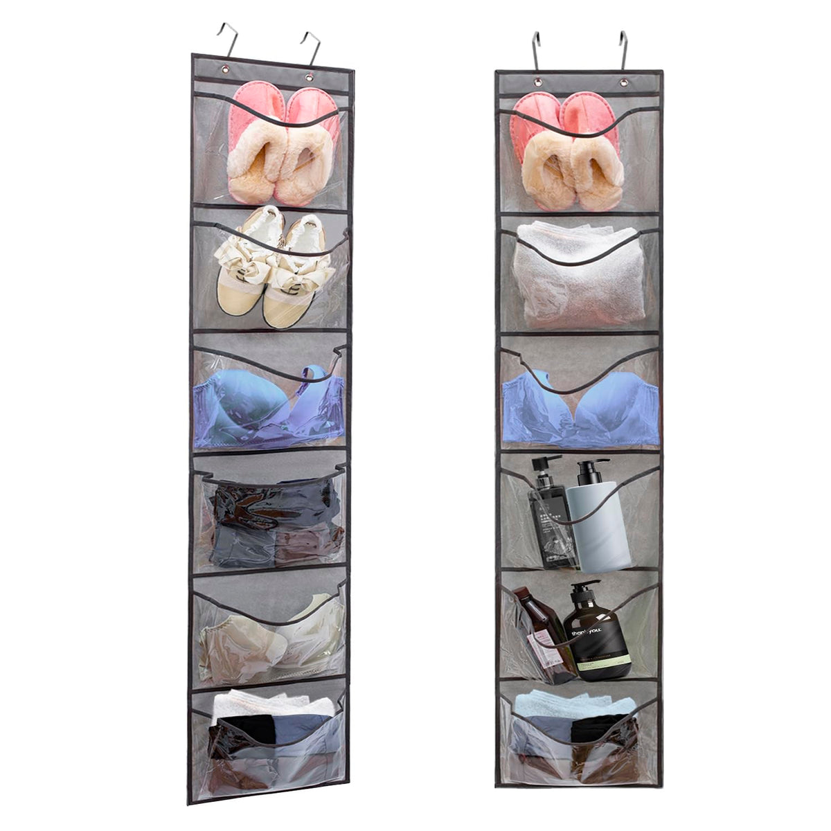 TEMUORG 2 Pack Over the Door Shoe Organizer Hanging Shelve for Closet Clothes Storage Stuffed Animals Holder with 6 Large Pocket