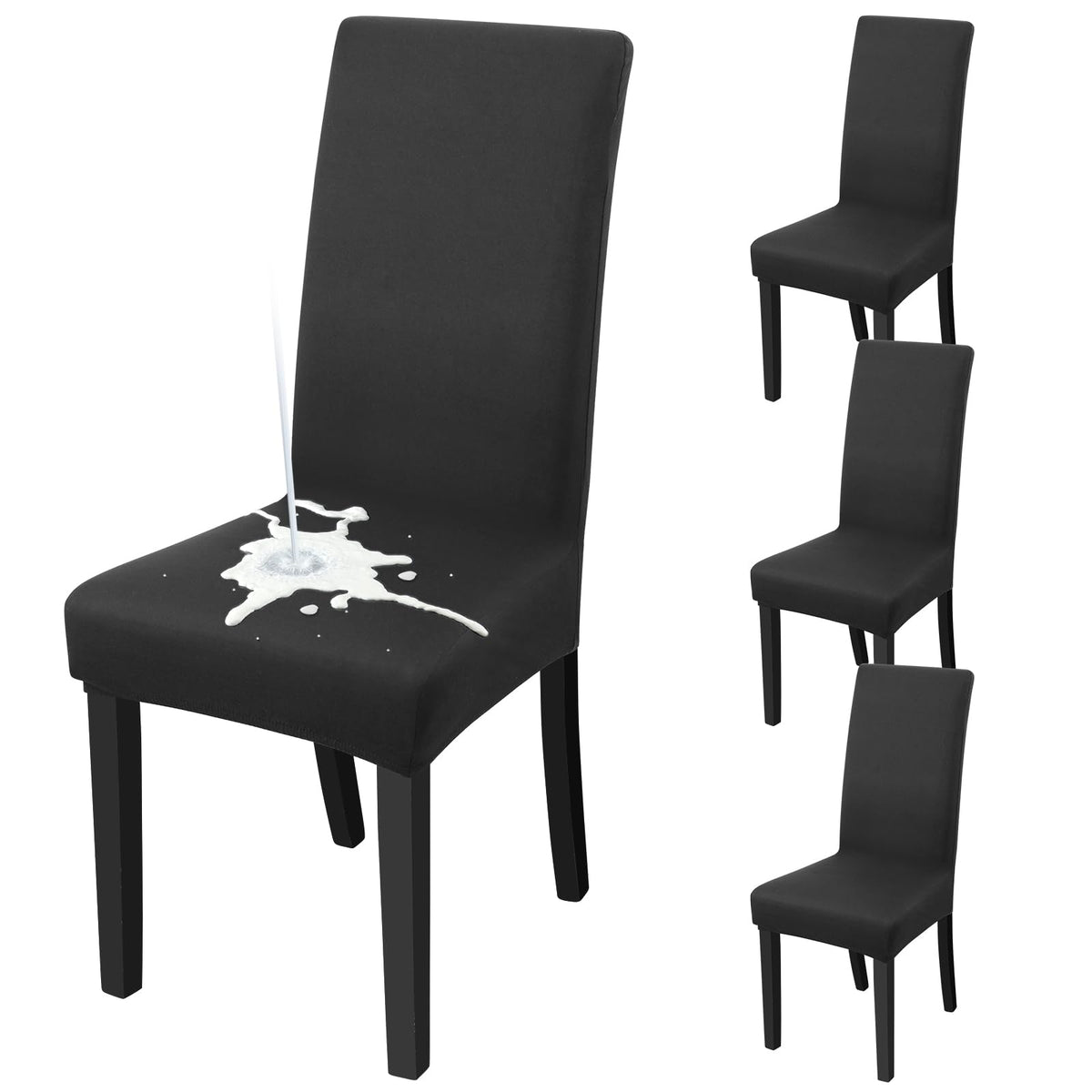 Fuloon Waterproof Dining Chair Covers, Parsons Chair Slipcover, Super Fit Stretch Kitchen Chair Slipcovers, Removable Washable Chairs Seat Cover For Dining Room, Kitchen(4 Pack, Waterproof Black)